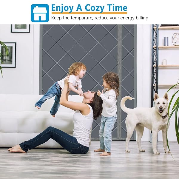 MAGNETIC THERMAL INSULATED DOOR CURTAIN, 28 X 80 INCH WINTER DOOR COVER CURTAIN SIZE 32 X 82 WATERPROOF THICK INSULATION BLANKET, SIDE OPENING, GRAY