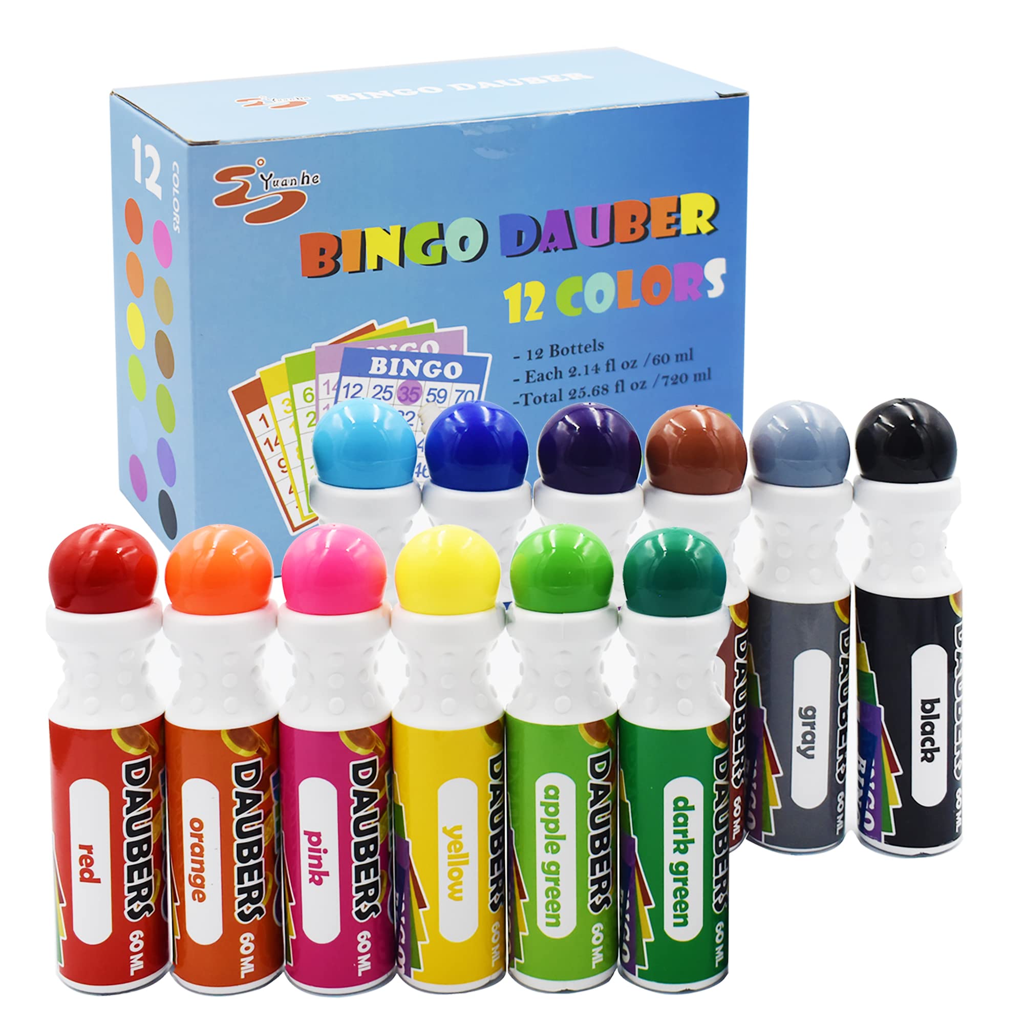 Yuanhe Bingo Daubers Dot Markers - Mixed Colors Set of 12 Pack