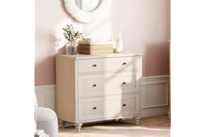 WAMPAT Baby Dresser for Bedroom with 3 Drawers, Beige Kids Dressers with Wide Chest of Drawers, Mid Century Modern Wooden Clo