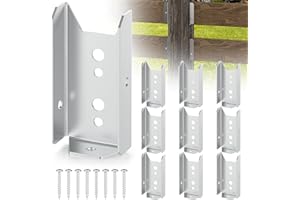 CHENTEEL 2x4 Fence Post Brackets, Galvanized Steel, Silver, 10pcs with 80 Screws