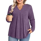 POPYOUNG Women Plus Size Henley Tops Winter Dressy Tunic Casual Long Sleeve T-Shirts