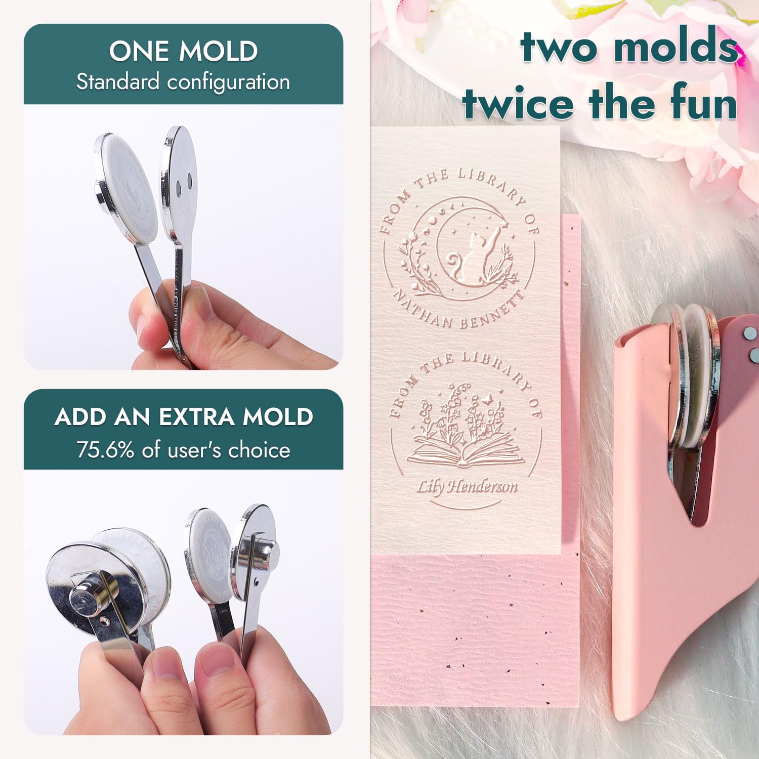 Personalized Book Embosser – Custom Book Stamp for Book Lovers, Libraries, and Gifts, Personalized Embosser with Custom Design (Including Dragon, Cat, Flower, and Other Patterns)