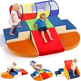 Ancaixin 7-Piece Baby Foam Climbing Blocks with Crawl Tunnel, Soft Play Set | Soft Foam Climbing Blocks for Toddlers,Baby Play Gym, Indoor Toddler Climbing Toys, Birthday Gifts for Boys and Girls