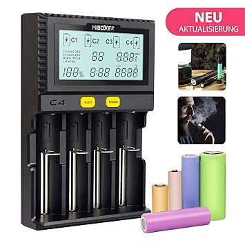 MiBoxer LCD-Display Universal-Ladegerät Universal-Quad-Akku 18650 RCR123 Ladegerät 4-Slot-LCD-Bildschirm mit EU-Ladegerät Kab