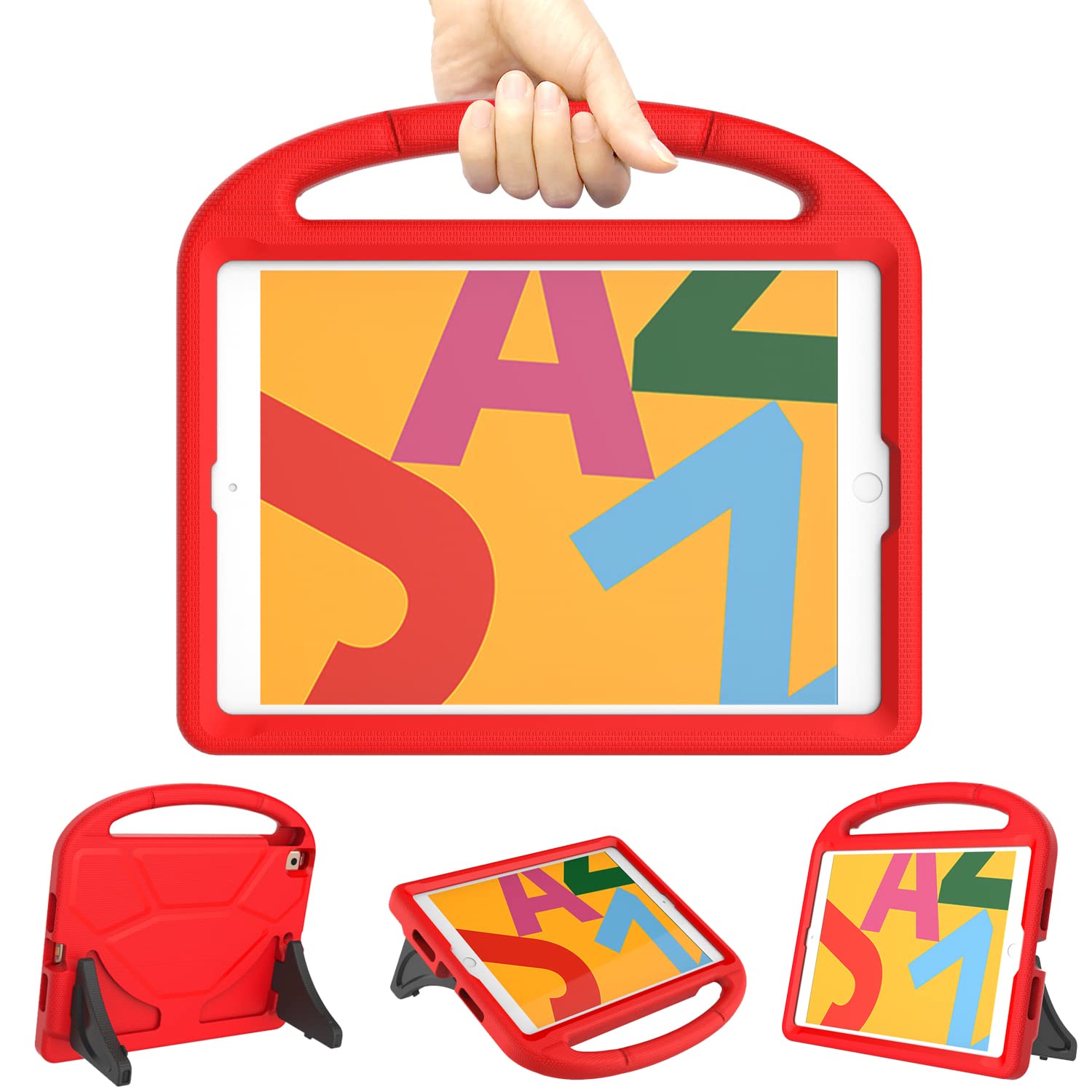 TrendGate Case for iPad 10.2 Inch (2021/2020/2019) 9th/8th/7th Generation - Lightweight Shockproof Kids Cover with Handle Kickstand, Compatible with iPad 9/8/7 Gen - Red