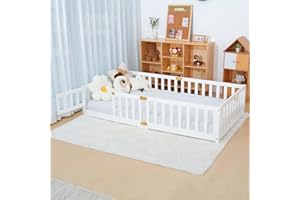 NAIZEA Twin Floor Bed for Kids-Twin Montessori Bed Frame with Wood Slats and Door and Slats, Wood Toddler Floor Beds for Girls and Boys