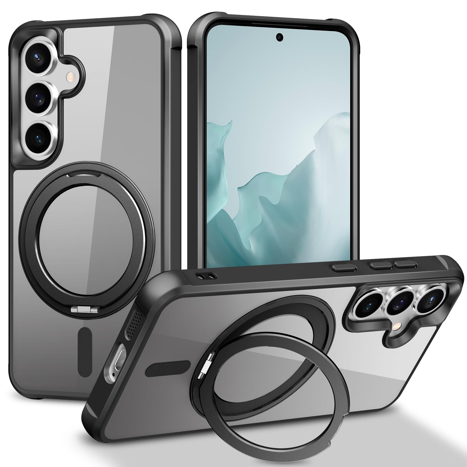 ZHOGTNEG 360° Magnetic Swivel Ring for Samsung S24/25 Plus case, Built-in Metal Stand and Ring Holder, Magsafe Compatible, Military Grade Protection, Shock Resistant - Black