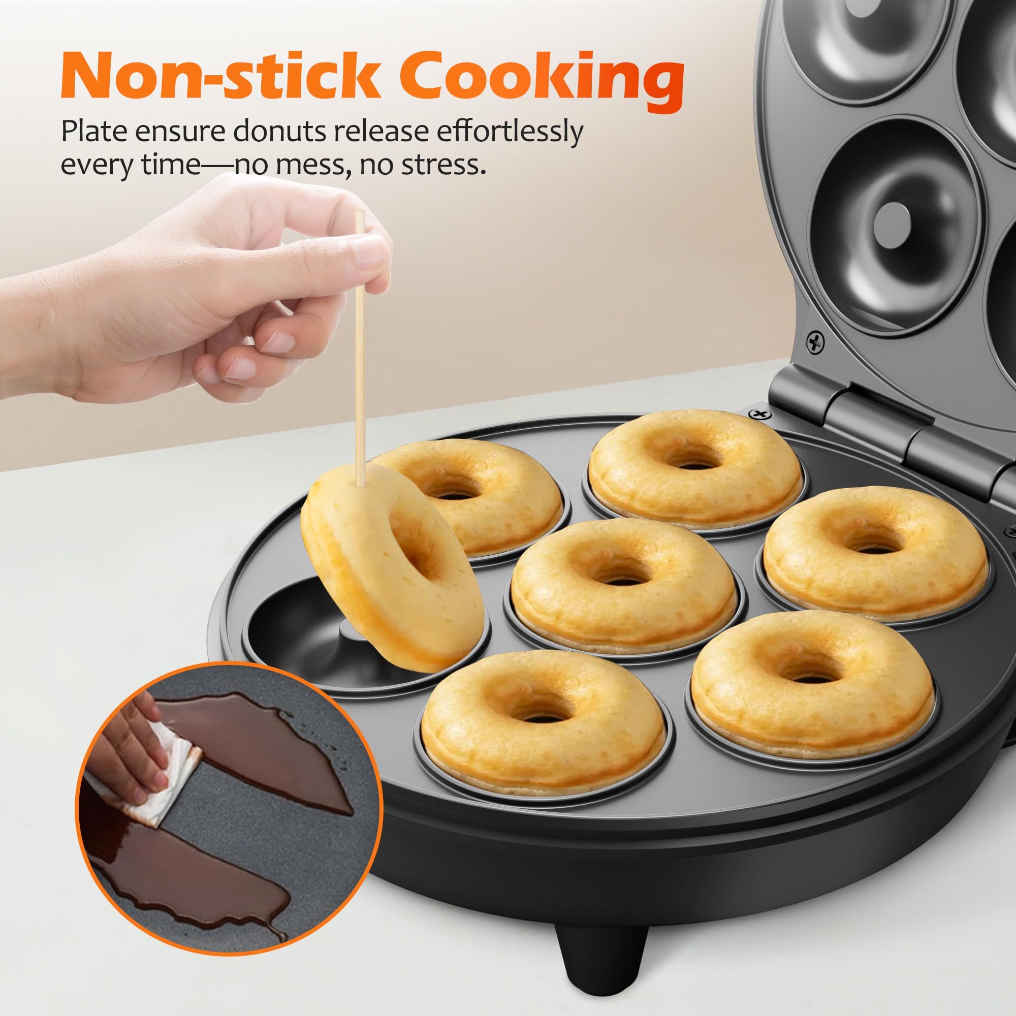 Mini Donut Waffle Cake Maker, 7 Slots Home Baking Machine, Great for Breakfast, Snacks, Desserts and More