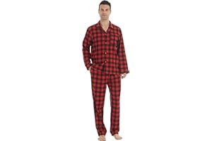 YUSHOW Mens Flannel Pajamas Set Cotton Plaid Pjs Button Down Warm Soft Lounge Sleepwear Top & Pj Pants with Pockets