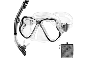 PIYAZI Snorkeling Gear for Adults Kids, Dry Snorkeling Set, Panoramic Anti-Leak and Anti-Fog Tempered Glass Lens, Adjustable Strap Snorkel Set with Mesh Bag Ear Plug for Snorkeling Scuba Diving Travel