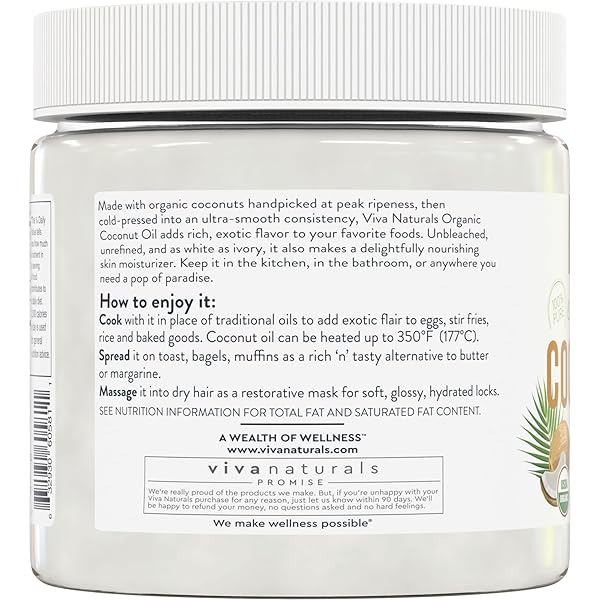 VIVA NATURALS ORGANIC COCONUT OIL, 16 FL OZ – UNREFINED, COLD-PRESSED EXTRA VIRGIN COCONUT OIL, USDA ORGANIC & NON-GMO, NATURAL COOKING OIL, HAIR OIL & SKIN OIL