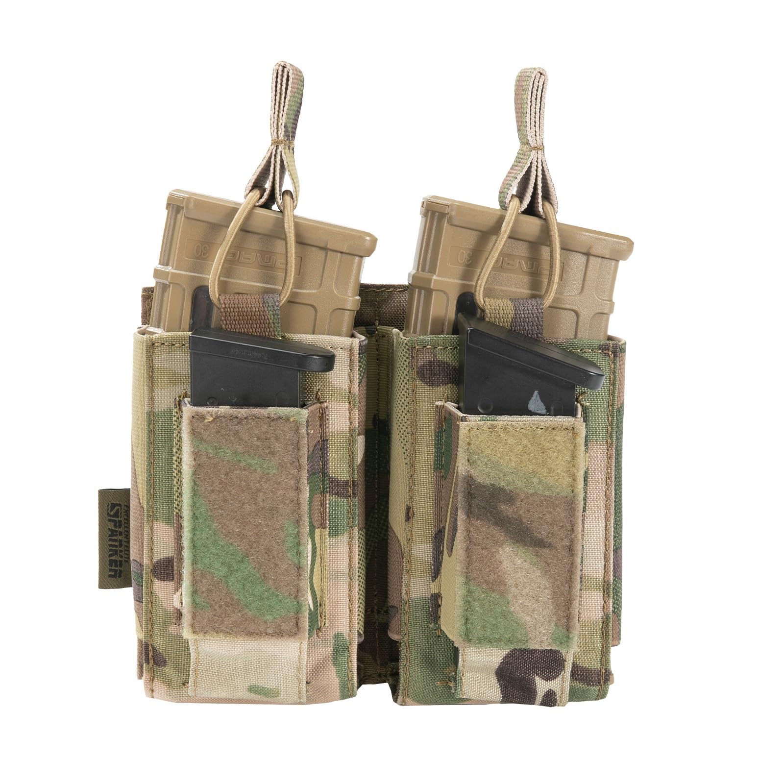 EXCELLENT ELITE SPANKER Open-Top Single/Double/Triple Mag Pouch for M4 M14 M16 AK AR Elastic Kangaroo Rifle Magazines and Pistol Mag Pouch(Double-Multicam)