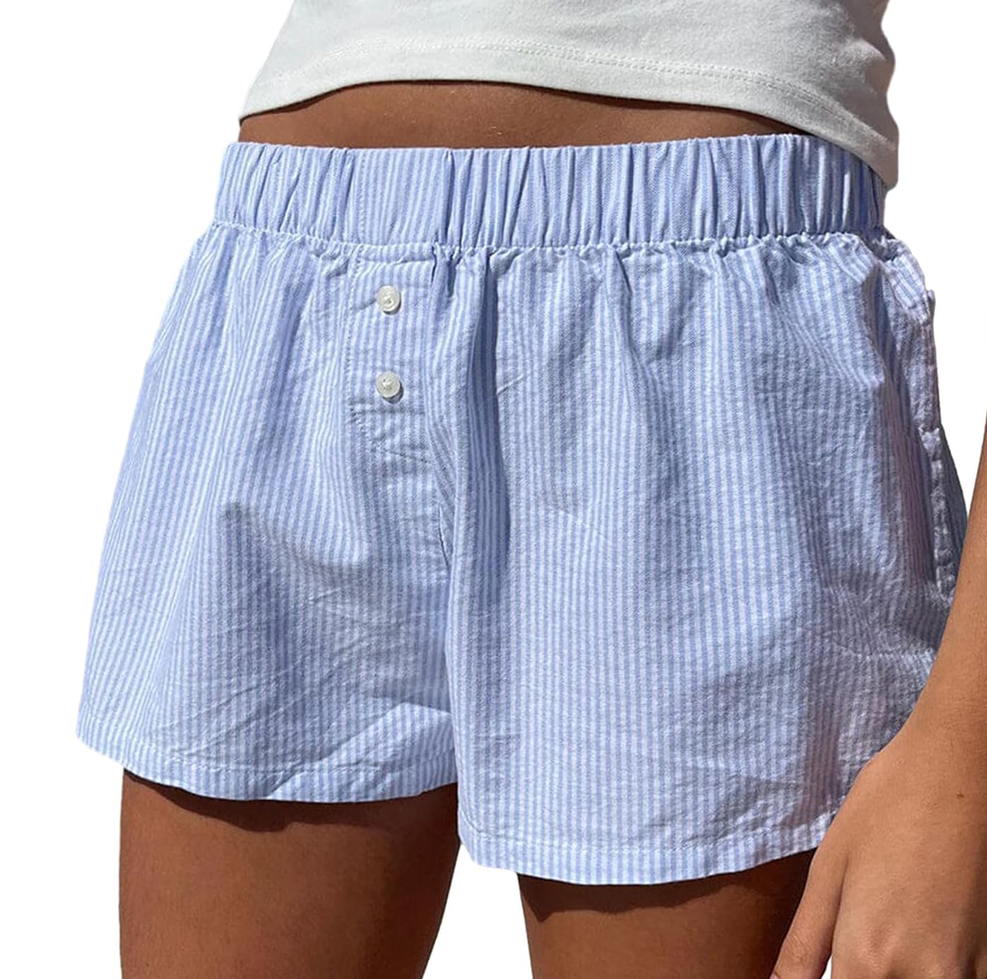 Photo 1 of ****SIMILAR ITEM*** SportsWell Y2k Plaid Striped Shorts Cute Baggy Gingham Boxer Shorts for Women Checked Lounge Pajama Bottom Preppy Sleeping Pj Shorts Blue M