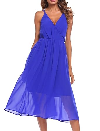 Bulges Women V Neck Spaghetti Strap Long Chiffon Beach