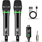 Bietrun XLR Wireless Microphone, Rechargeable Dual Metal Cordless Handheld Dynamic Mics for Mixer, Audio Interface, PA Amplifier System, Church, Singing, Karaoke(UHF 240FT Range)(with 6.35 Adapter)