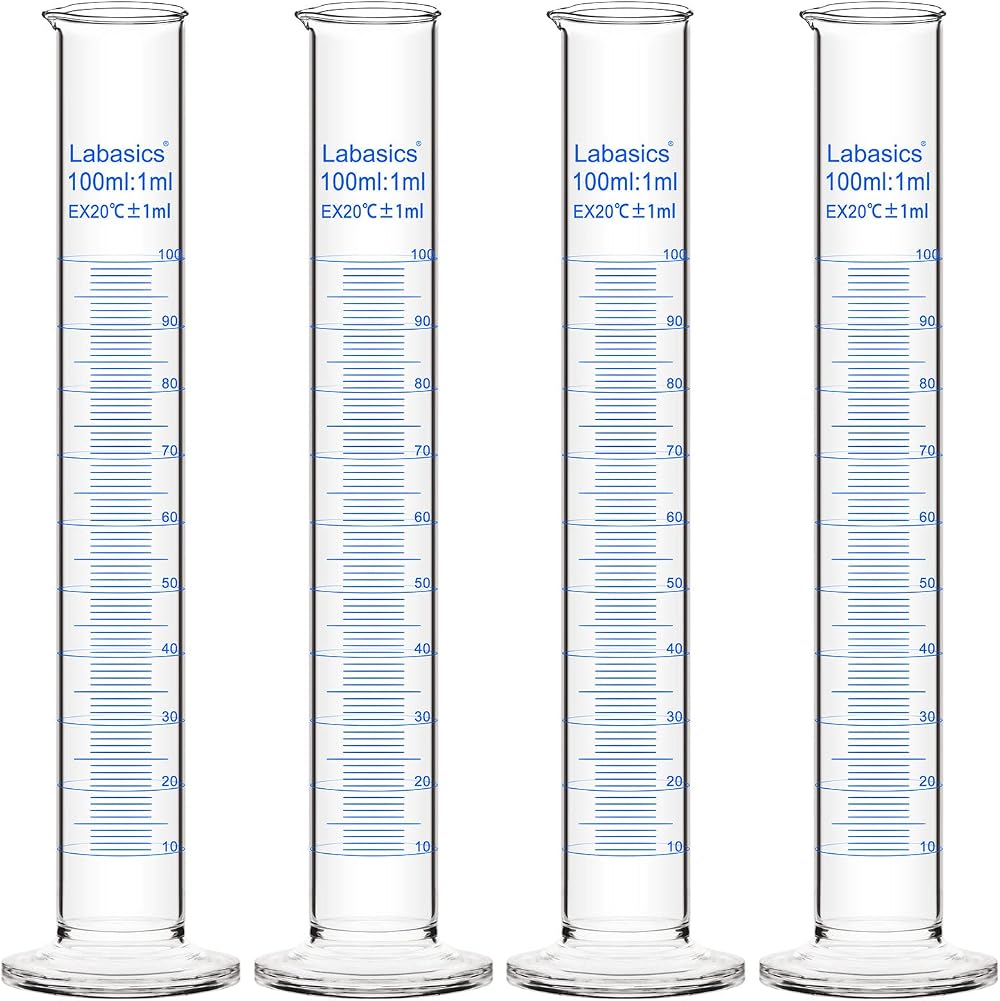 Labasics 4pk 100ml Borosilicate Glass Graduated Cylinders Heavy Wall