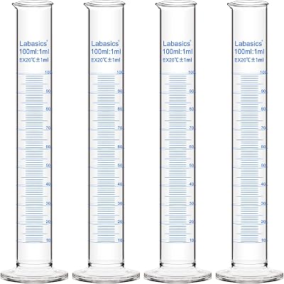 Labasics 4pk 100ml Borosilicate Glass Graduated Cylinders Heavy Wall