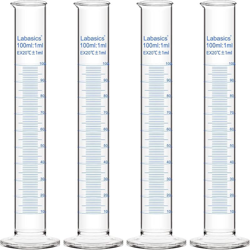 Labasics 4pk 100ml Borosilicate Glass Graduated Cylinders Heavy Wall