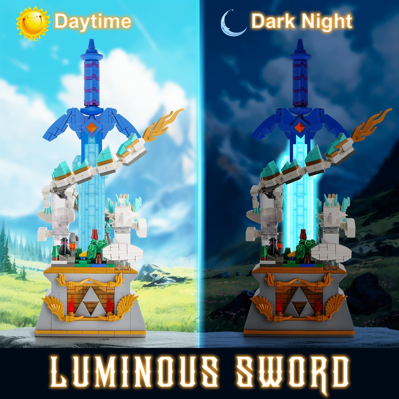 Sillbird Master Schwert Baukasten mit Drache, Hyrule Sammlung Display Modell für Spielefans, leuchtender Klemmbausteinen Meisterschwert, Ideen Geschenke für Kinder ab 8 Jahren (677 Stück) 5