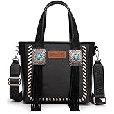 Montana West Wrangler Cowhide Tote Bag for Women Western Tooling Handbag Leather Fringing with Turquoise Stone Concho