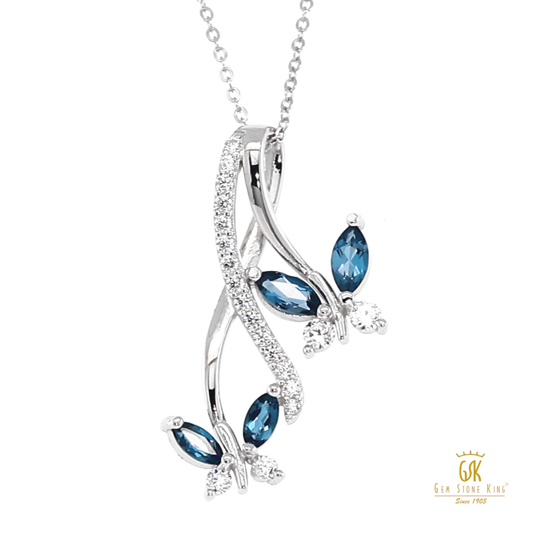 Gem Stone King 925 Sterling Silver London Blue Topaz Butterfly