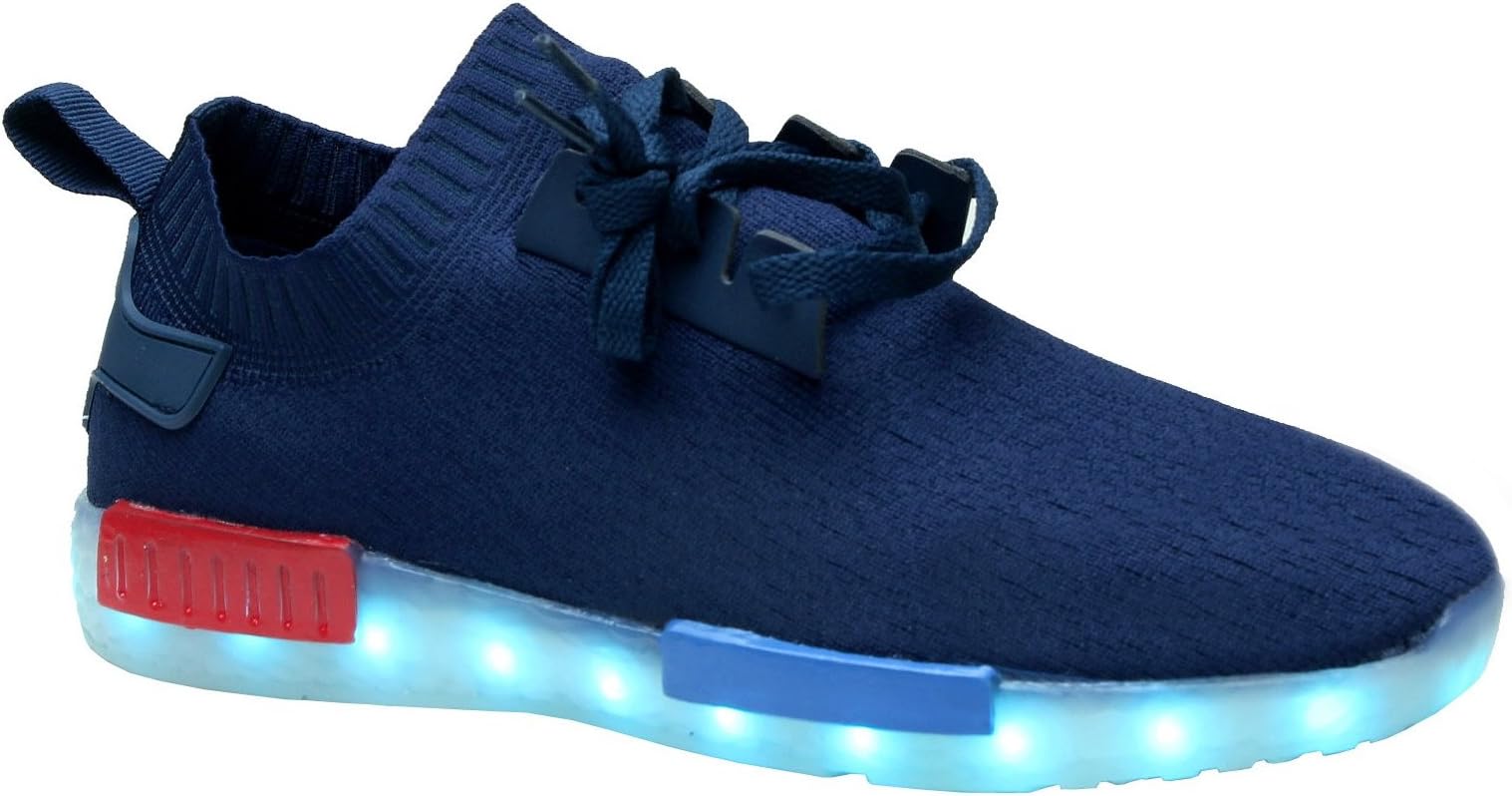 LED Light Up Shoes Mesh Trainers 11 Color Patterns, USB Rechargeable Sport Shoes, Sneakers for Men, Women, Boys, & Girls - Sizes 25-46 (39/ 6.5-7 Big Kid /7.5-8 Women /6 Men, Navy (Laces))