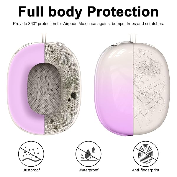 SILICONE CASE COVER FOR AIRPODS MAX 2,CLEAR GRADIENT TPU EAR CUPS COVER/EAR PAD CASE COVER/HEADBAND COVER FOR AIRPODS MAX 2/1 (2026/2024/2020),TRANSPARENT ACCESSORIES FOR APPLE AIRPOD MAX,LIGHT PURPLE
