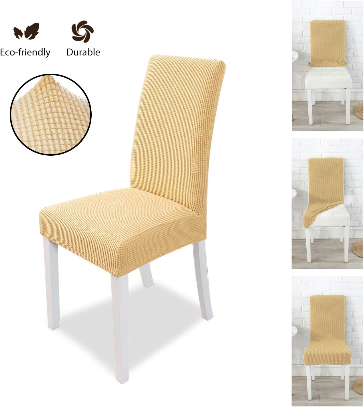 PETCUTE Chair covers stretch dining chair covers spandex chair slipcovers Beige Set of 4, lot de 4 - Image 3