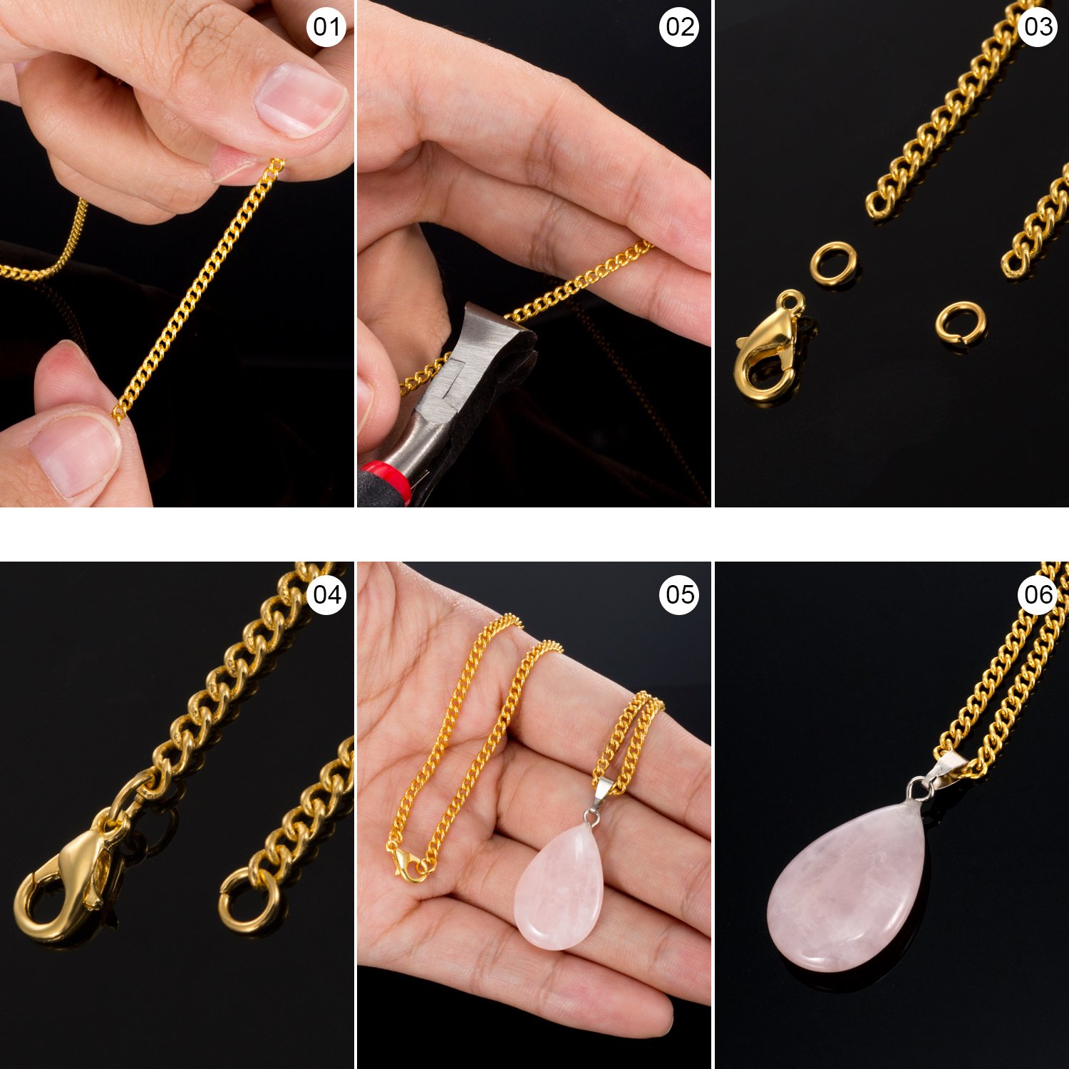 TecUnite 33 Feet 1.5mm Gold Plated Link Chain Necklace with 30 Jump Rings 20 Lobster Clasps for Men Women Jewelry Chain DIY Making