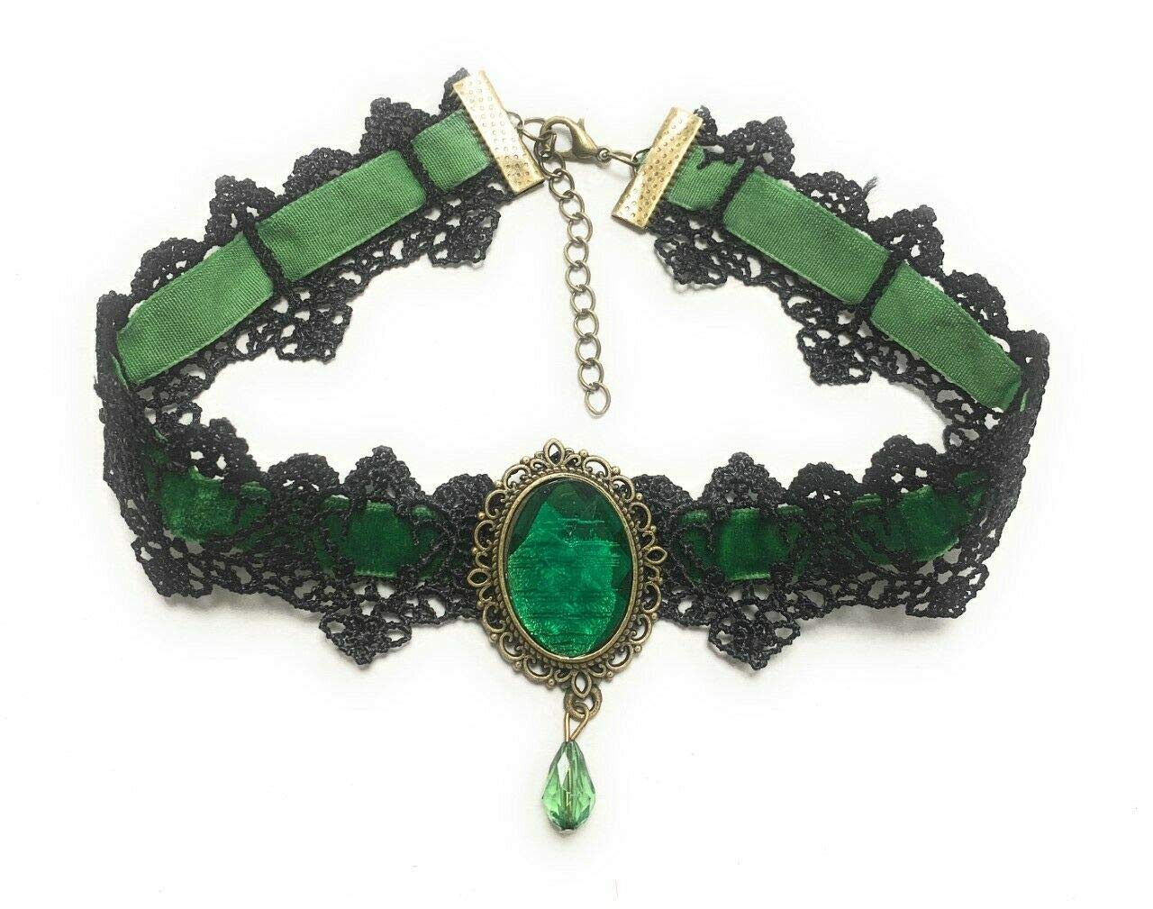 Caprilite Gothic Black Lace Necklace Collar Choker Halloween Vampire (Green)
