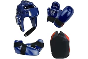 FANGJIE Martial Arts Karate Protective Sparring Gear Package Deal/Gift（4 Colors）- Adjustable Adults & Kids Headgear, Gloves & Kicks for MMA, Taekwondo, Boxing Training（Gift a Martial Arts backbag）