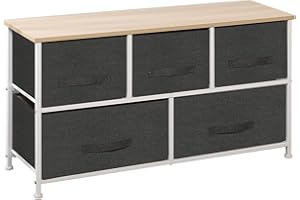 SogesGame Fabric Storage Unit with 5 Drawers, Fabric Organizer Unit with Wood Top and Easy Pull Handles, Storage Organizer Un