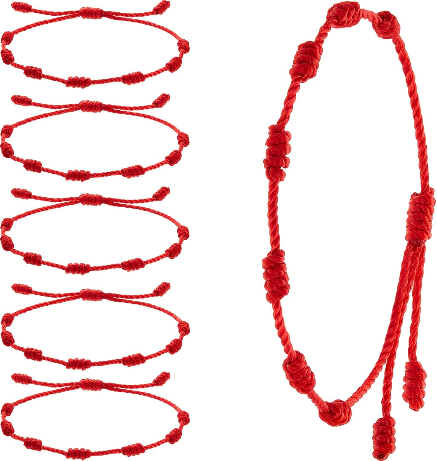 WILLBOND 6 Pieces Red Bracelet Red Cord Bracelet Adjustable Kabbalah Red Knot String Bracelet Amulet for Protection, Evil Eye and Good Luck (7 Knots Style): Jewelry