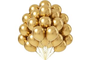 FOTIOMRG Metallic Gold Balloons 12 inch, 50 Pack Chrome Gold Latex Party Balloons Helium Quality for Birthday Graduation Baby Shower Wedding Party Decorations (with Gold Ribbon)