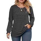 DOLNINE Womens-Plus-Size-Sweatshirts Ruffle Long Sleeve Fall Tops Casual Loose Pleating Shirts Dressy Crewneck Tunic Blouses