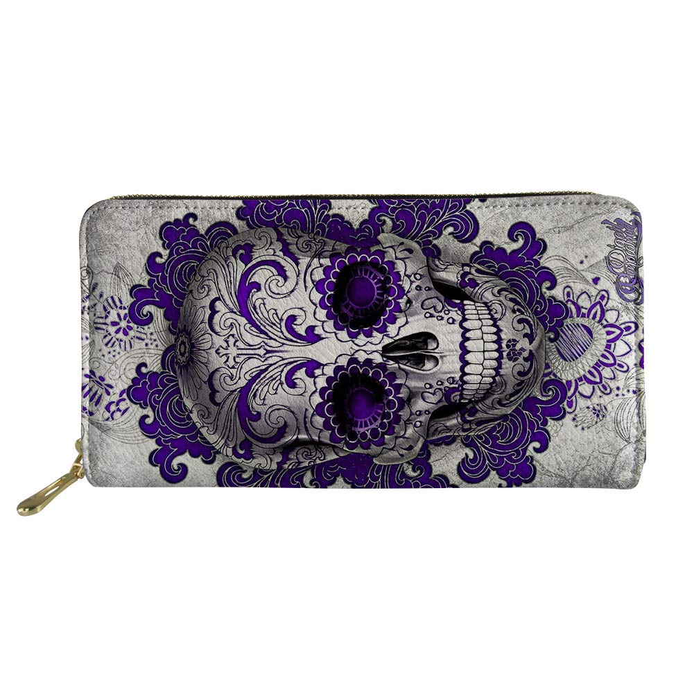 Biyejit Purple Skull Women Wallet Cute Sloth Flower Tree Coin Purse Clutch Cell Phone Case Gift for Girls