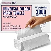WipeSmith Multifold Paper Towels Bulk - 12 Pack Case, 250 Sheets/Pack (3,000 Total), Highly Absorbent Recycled Disposable Hand Towels for Bathrooms, Dispensers, Restaurants & Offices, Made in USA