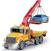 Big Tow Trucks Toy Trucks with Hook and Car for Boys Pull Back Truck Toys with Light and Sound for Kids (1:18 Plastic Tow Truck)