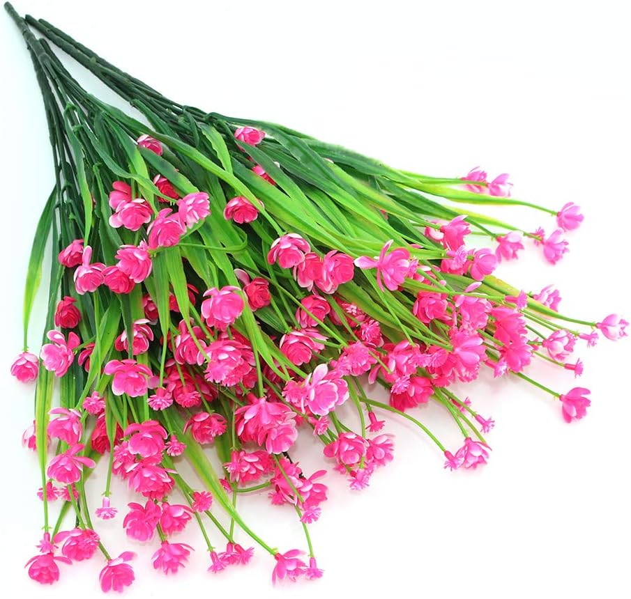 Shiwaki 5Pcs Artificial plant 7-prong spring grass gypsophila bouquet decoration for Indoor Outside Hanging Planter Wedding Farmhouse Decor(Pink) - Image 4