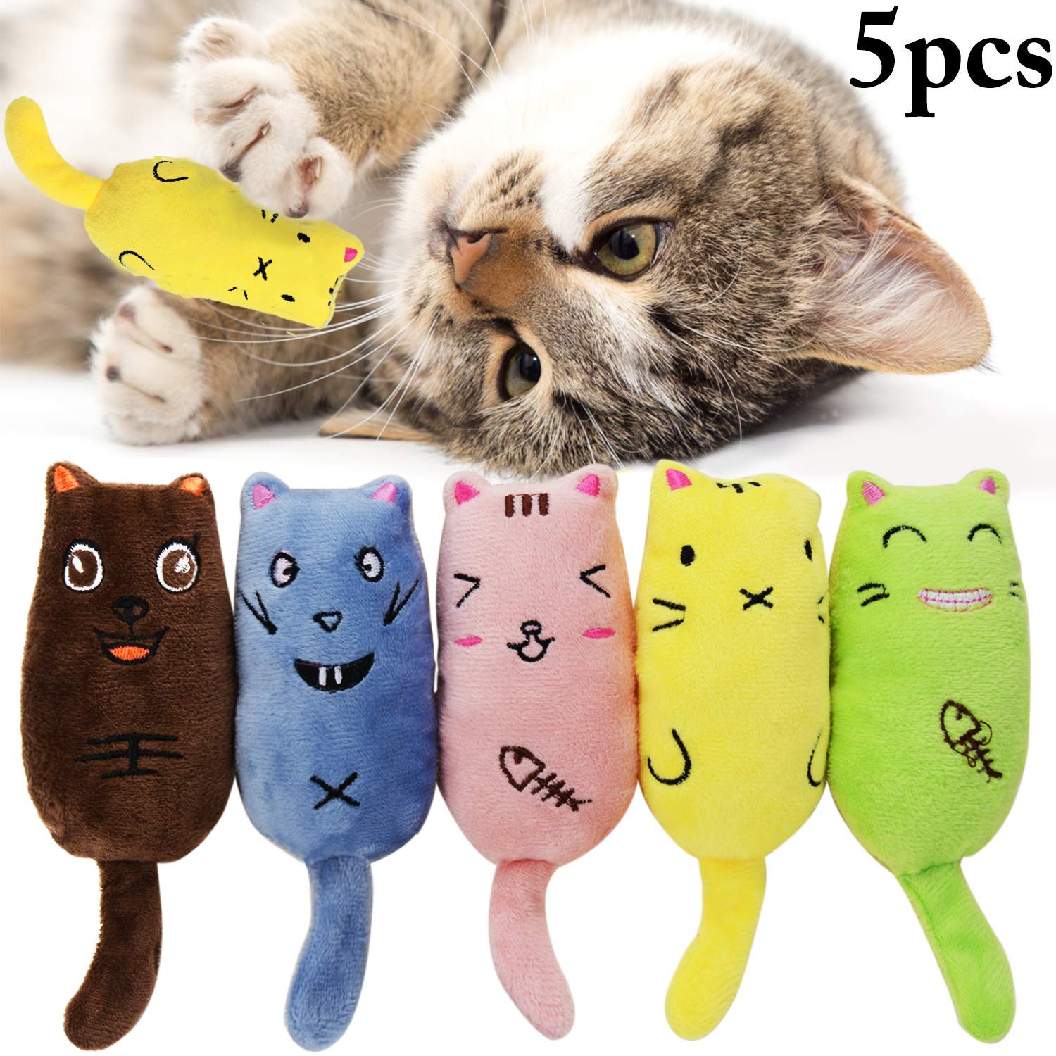 Legendog 5Pcs Catnip Toy, Cat Chew Toy Bite Resistant Catnip Toys for Cats,Catnip Filled Cartoon Mice Cat Teething Chew Toy