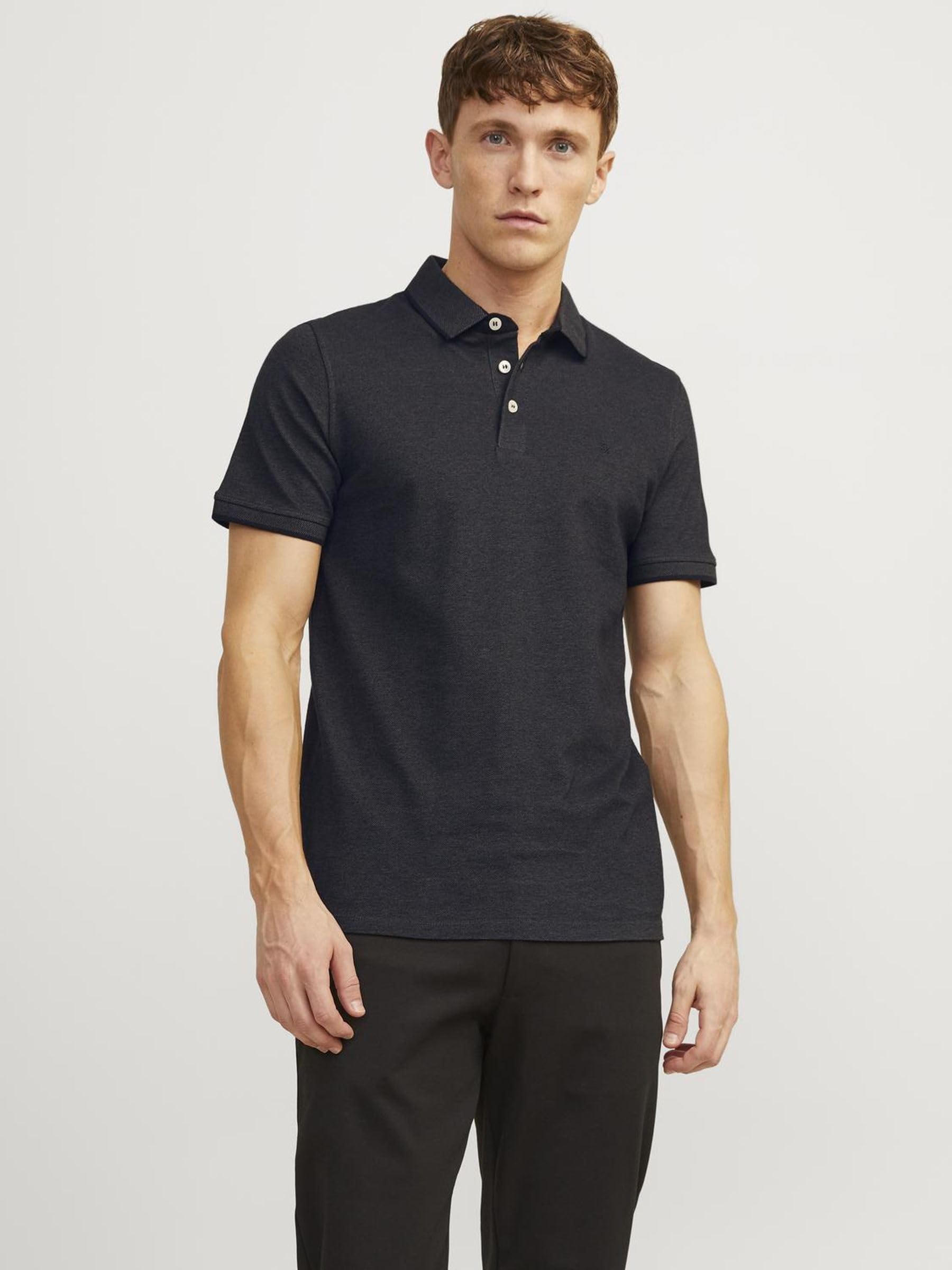 Jack & Jones Herren Slim Fit Polo Shirt JJEPAULOS Uni Sommer Hemd Kragen Kurz Arm Basic Pique Cotton, Dark Grey Melange/Detail:tonal/Black/Slim , XL 2