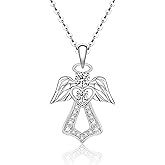 Jewlikee Angel Necklace Angel Wings Necklace for Women Sterling Silver Guardian Pendant Heart Jewelry Birthday Mothers Day Christmas Lovely Gifts