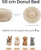 OKPOW Donut Dog Bed Calming Plush Round Small Pet Cushion 50cm view 2