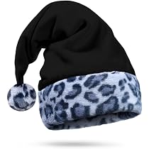 Amazon.com: Hexonomy Black Santa Hat - Gray Snow Leopard Trim ...