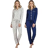 Real Essentials 2 Pack: Women's Soft Pajama Set | Button Down Top and Lounge Sleep PJ Pants | Matching Sleepwear (Plus Size)