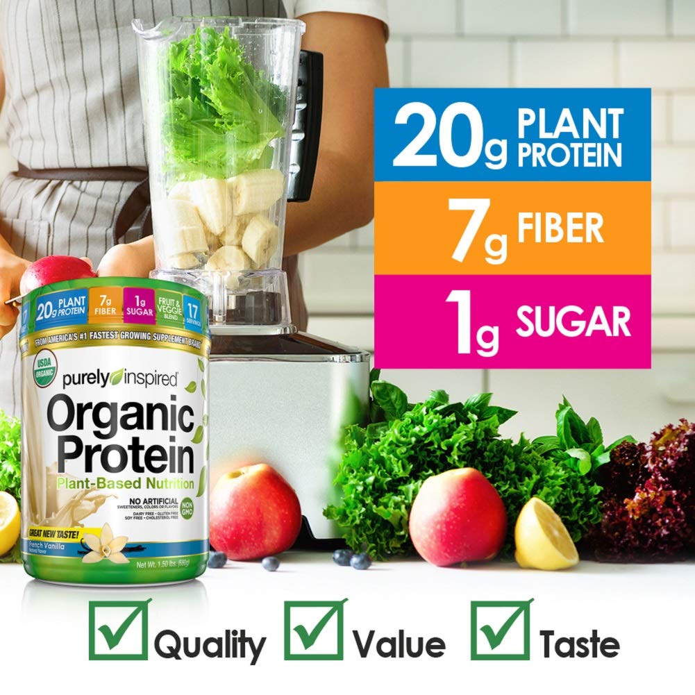 Vegan Protein Powder | Purely Inspired Organic Protein Powder | Plant Based Protein Powder for Women & Men | Brown Rice & Pea Protein | Vegan Friendly Protein Shakes | Vanilla, 1.5 lbs (17 Servings): Health & Personal Care