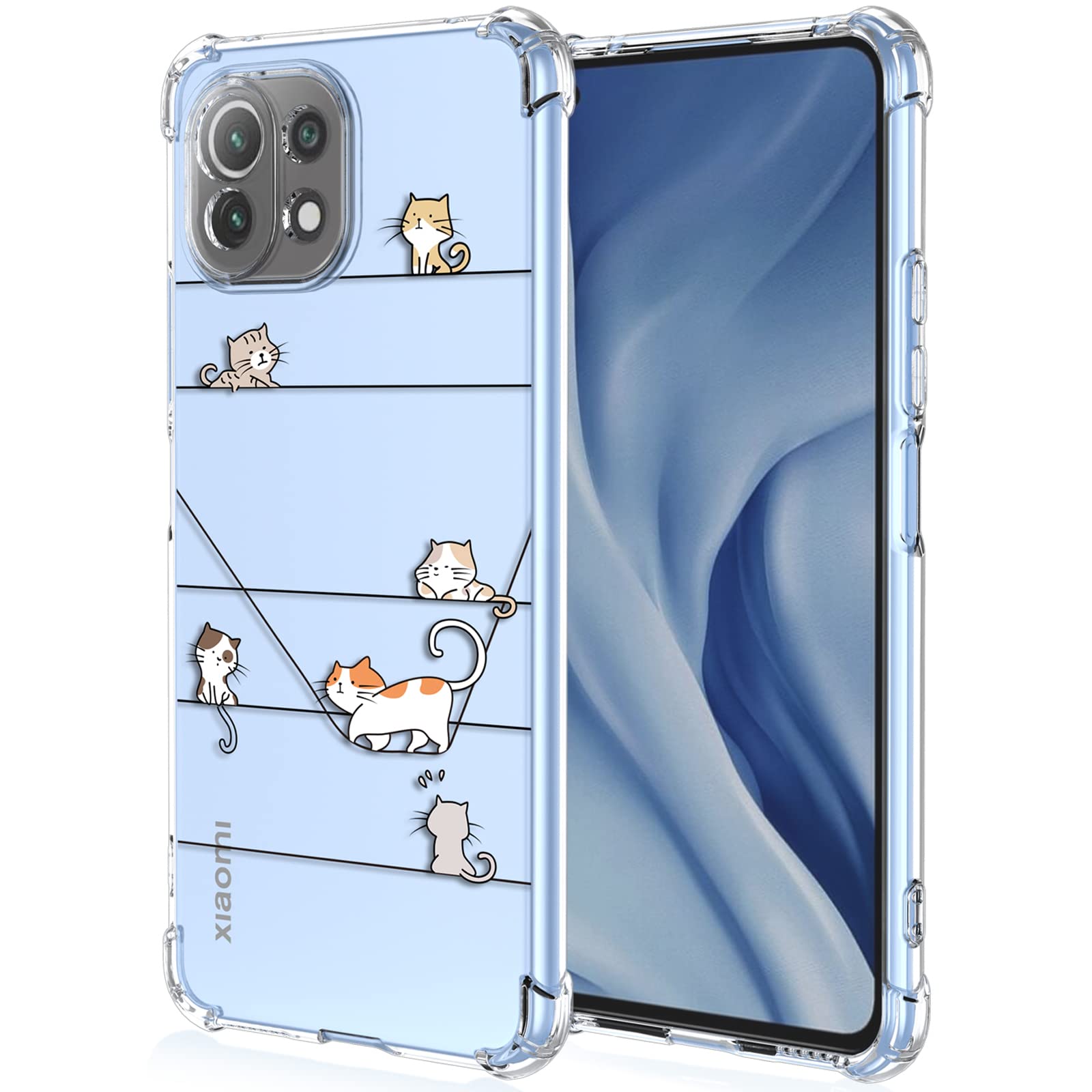 XINYEXIN Case for Xiaomi Mi 11 Lite 4G / 5G / 5G NE, Painting Flower Pattern Clear Case Soft TPU Silicone Case Slim Shockproof Bumper Girl Women Phone Cover - Kitten