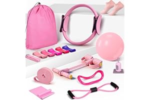 17Pcs Pilates Equipment, Pilates Essentials Kit for Home Workouts, Ergonomics Pilate for Women Gift with Yoga Circle,Ball Rin