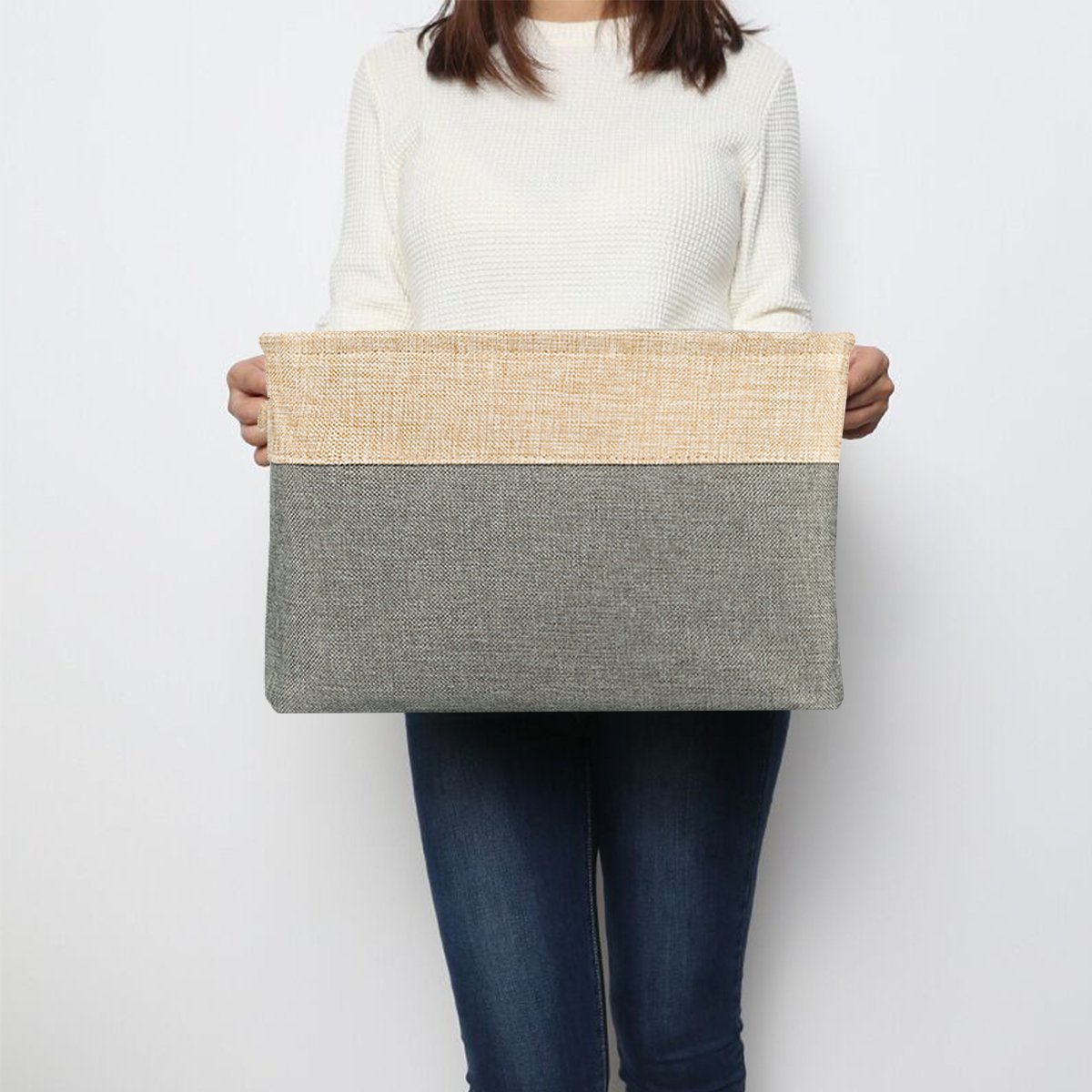 Foldable Convenient Storage Box Organizing Basket Closet Organizer with Handles, Cotton & Jute