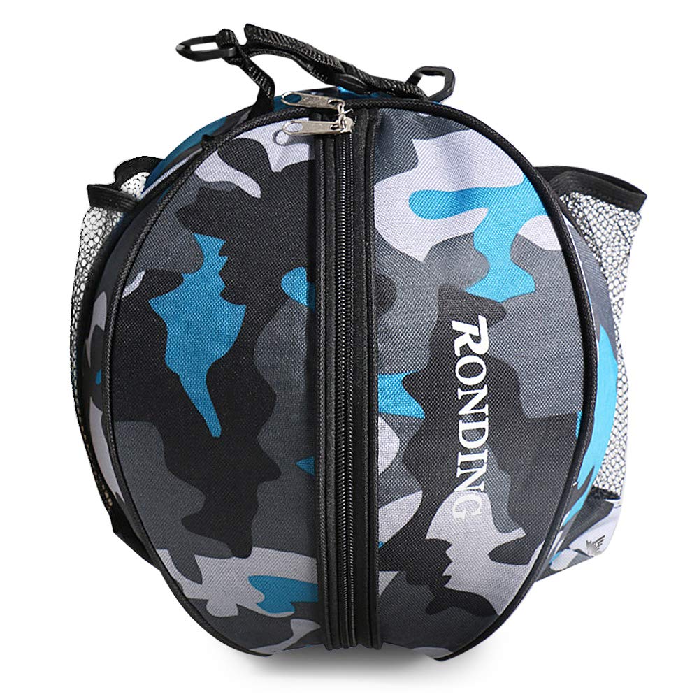 Lixada Basketball Bag, Round Shoulder Bag Bag for Ball Sports, Football Ball Volleyball Tote Travel Bag for Men and Women, Blue camouflage